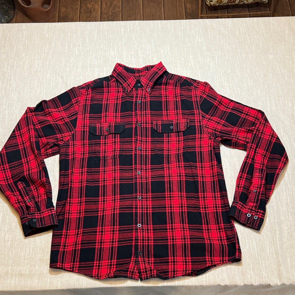 Faded Glory Red and Black Plaid Casual Shirt